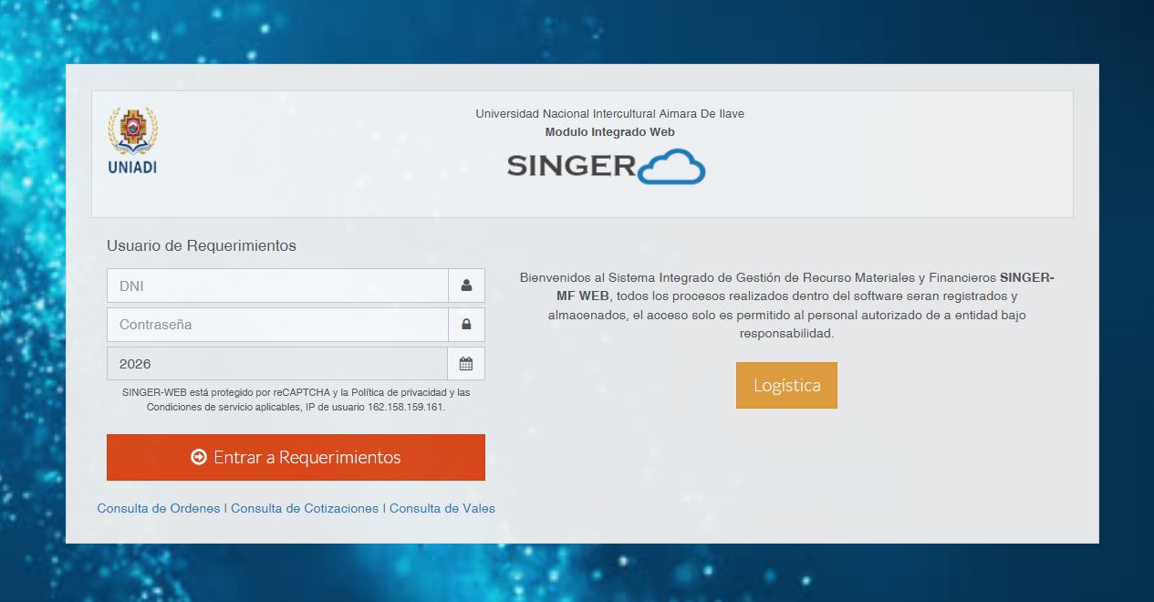 Inicio de sesión - SINGER-MF WEB
