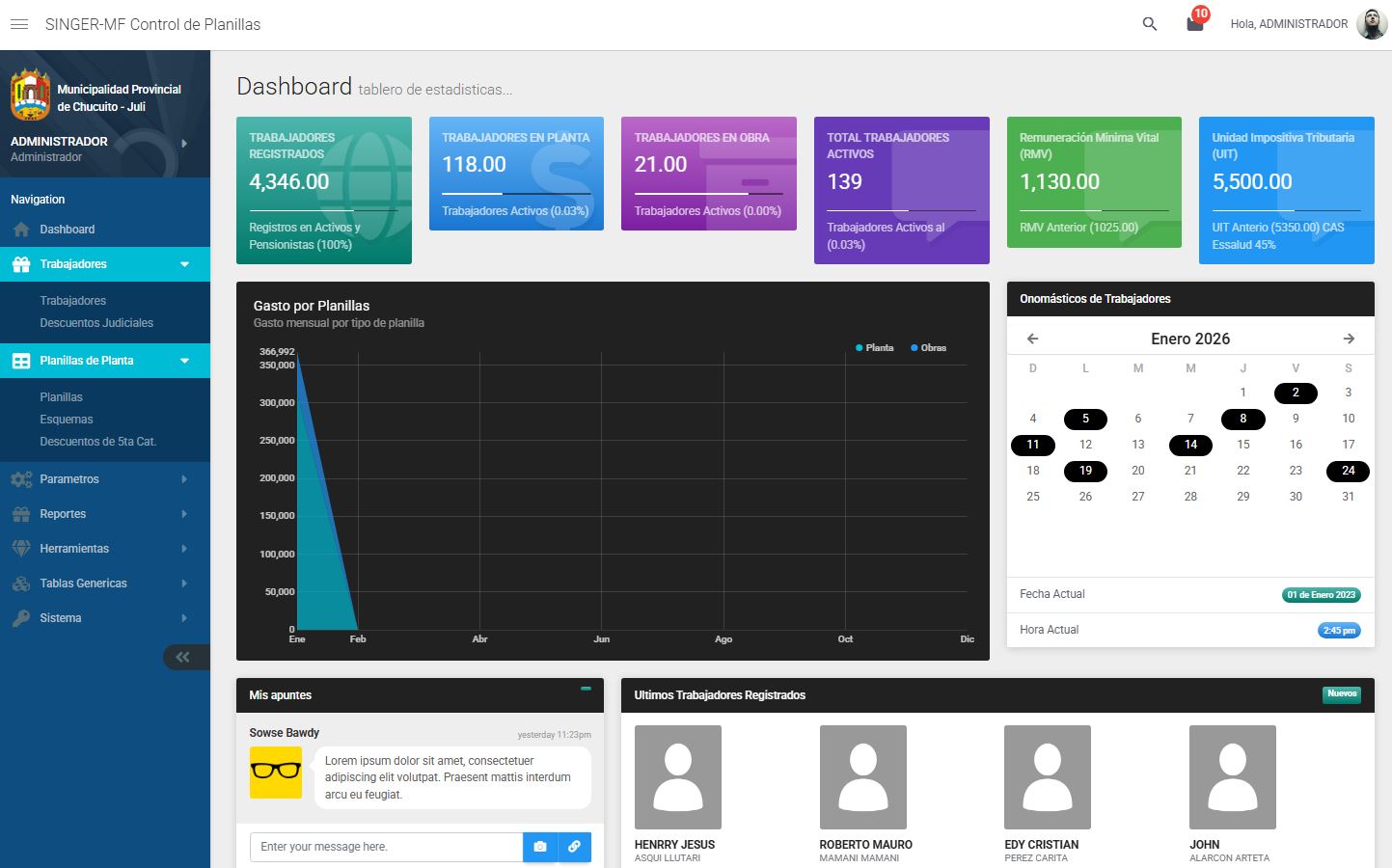 SINGER PLL - Control de planillas